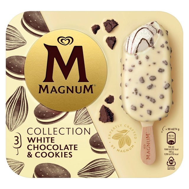 Magnum White Chocolate & Cookies Ice Cream Lollies, 3 x 90ml