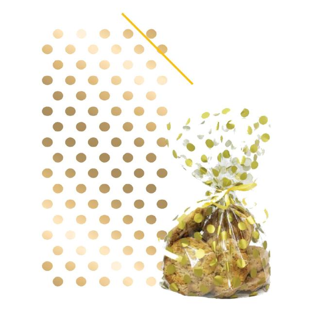 Anniversary House Gold Polka Dot Cello Bags With Twist Ties, 12.5x28.5cm