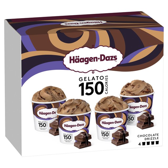 Hagen-Dazs Gelato Chocolate Drizzle Mini Cups Ice Cream, 4 x 95ml