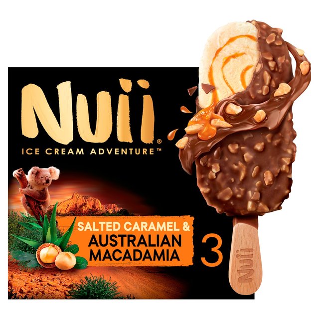 Nuii Salted Caramel & Australian Macadamia Ice Cream Stick, 3 x 90ml