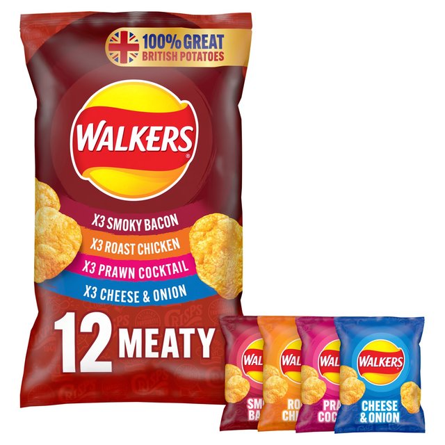 Walkers Meaty Variety Multipack Crisps, 12 Per Pack