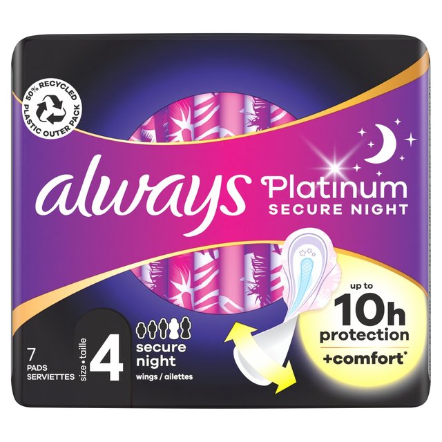 Always Platinum Pads Secure Night, Size 4, Wings