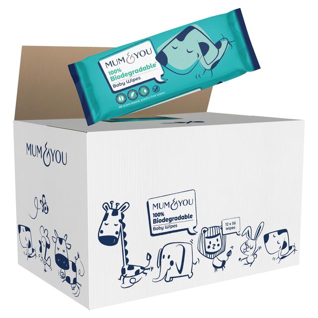 Mum & You 100% Biodegradable Baby Wipes, Jumbo Pack, 12 x 56 per Pack