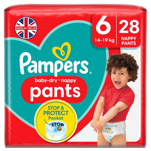 Pampers Baby-Dry Nappy Pants, Size 6, 15kg+, Essential Pack