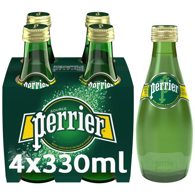 Perrier Sparkling Natural Mineral Water Glass, 4 x 330ml