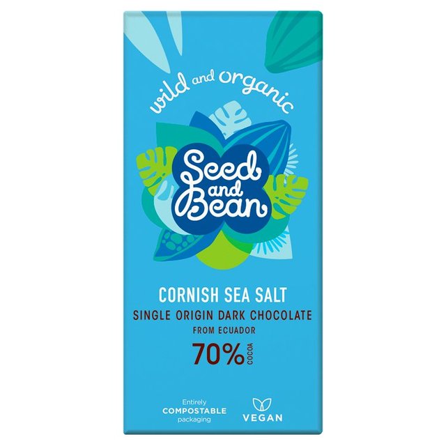 Seed & Bean Organic Dark Chocolate Bar 70% Cornish Sea Salt, 85g