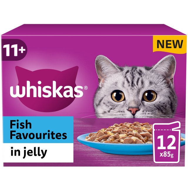 Whiskas 11+ Senior Wet Cat Food Fish Favourites in Jelly, 12 x 85g