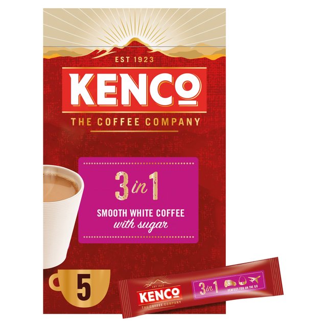 Kenco 3 in 1 Smooth White Instant Coffee With Sugar Sachets, 5 x 20g