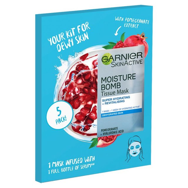 Garnier Moisture Bomb Pomegranate Hydrating Face Sheet Mask 5 Pack, 5 x 32g