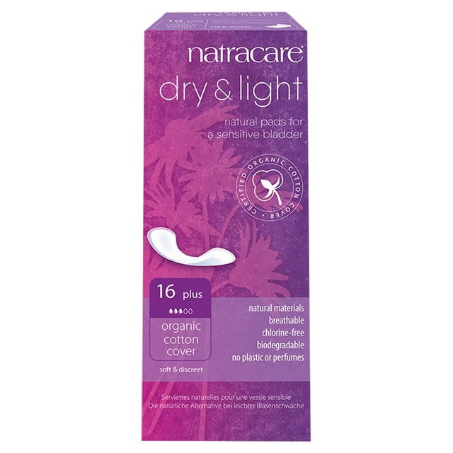 Natracare Organic Cotton Dry & Light Incontinence Pads Plus, 16 Per Pack