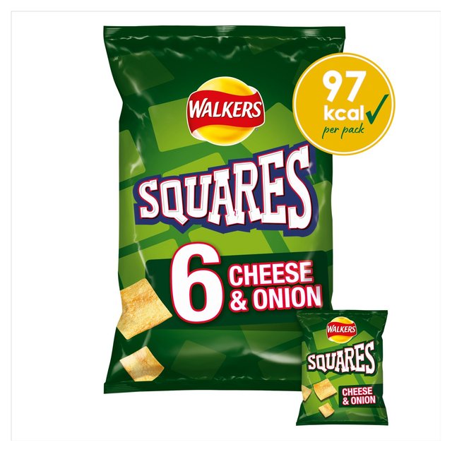 Walkers Squares Cheese & Onion Multipack Snacks, 6 x 22g