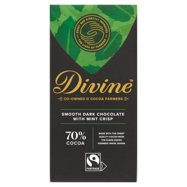 Divine 70% Dark Chocolate With Mint Crisp, 90g