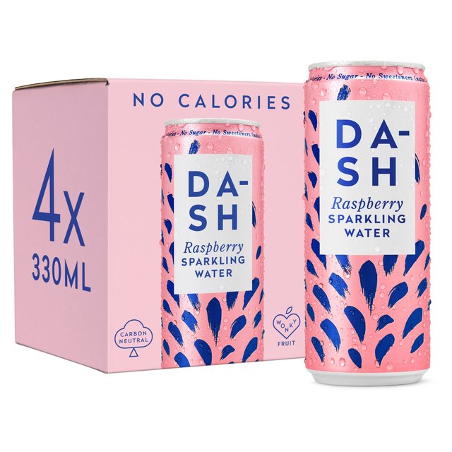 Dash Raspberry Infused Sparkling Water, 4 x 330ml