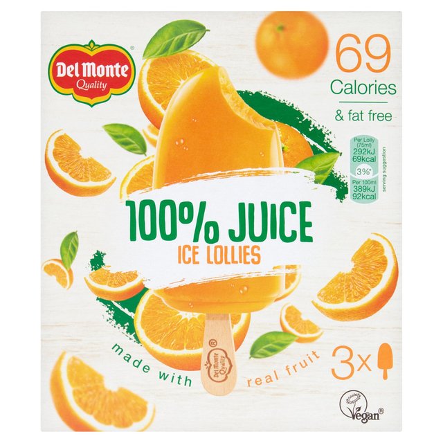 Del Monte 100% Juice Orange Lollies, 3 x 75ml