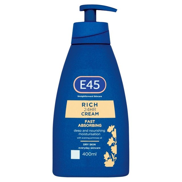 E45 Rich 24H Fast Absorbing Moisturiser Cream for dry Skin Pump, 400ml