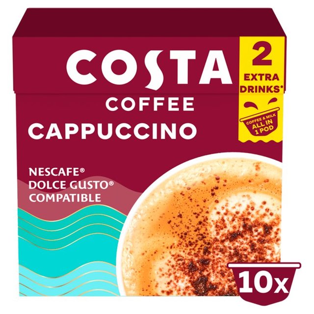 Costa Coffee Nescafe Dolce Gusto Compatible Signature Blend Cappuccino Pods, 10 per Pack
