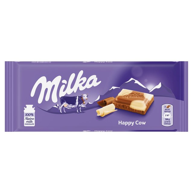 Milka Happy Cows Milk and White Chocolate Bar, 100g