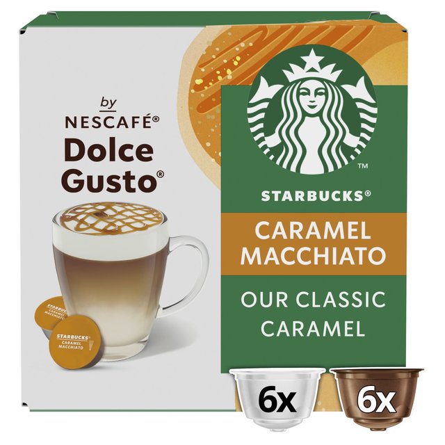 Starbucks Caramel Macchiato Coffee Pods by Nescafe Dolce Gusto, 12 Per Pack