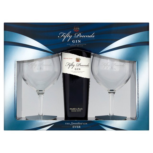 Fifty Pounds Gin Two Glass Gift Set, 70cl