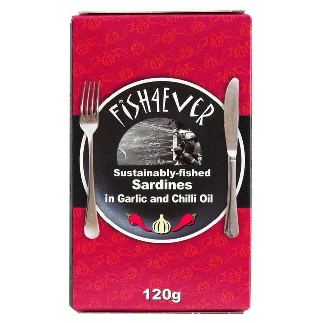 Fish 4 Ever Sardines in Organic Olive Oil, Chilli & Garlic, 120g