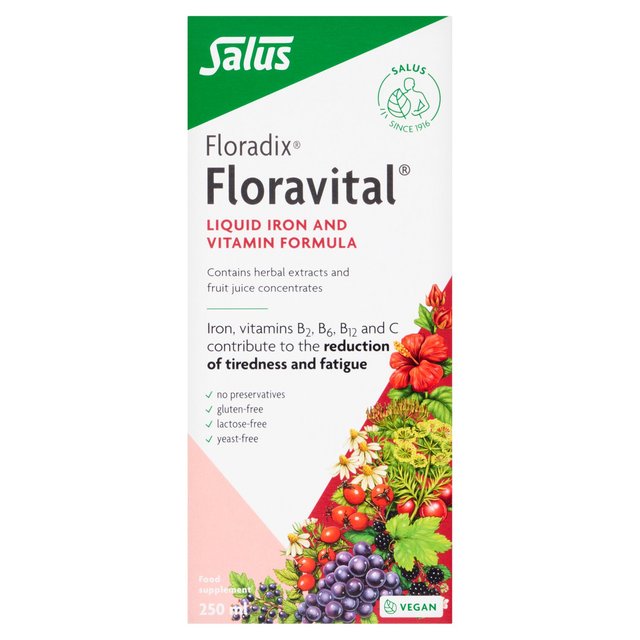 Floradix Floravital Liquid Iron and Vitamin Gluten Free Formula, 250ml