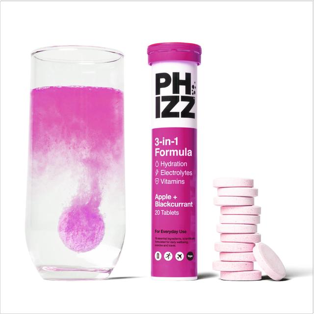 Phizz Apple+Blackcurrant 3in1 Hydration, Electrolyte & Vitamin Effervescent, 20 Per Pack
