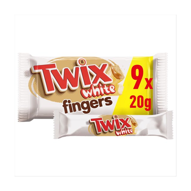 Twix Caramel & White Chocolate Fingers Biscuit Snack Bars Multipack, 9 x 20g