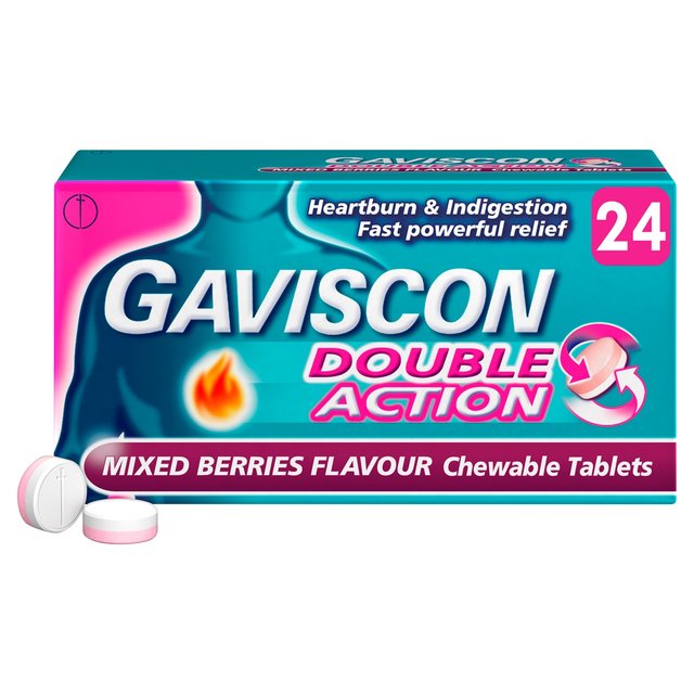 Gaviscon Double Action Tabs Heartburn Indigestion Mixed Berry, 24 Per Pack
