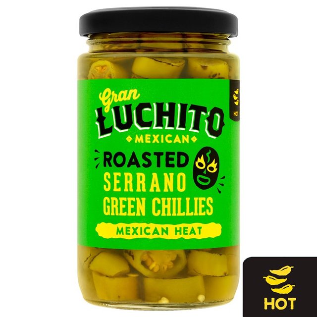 Gran Luchito Roasted Sliced Serrano Green Chillies for Fajita & Taco, 215g