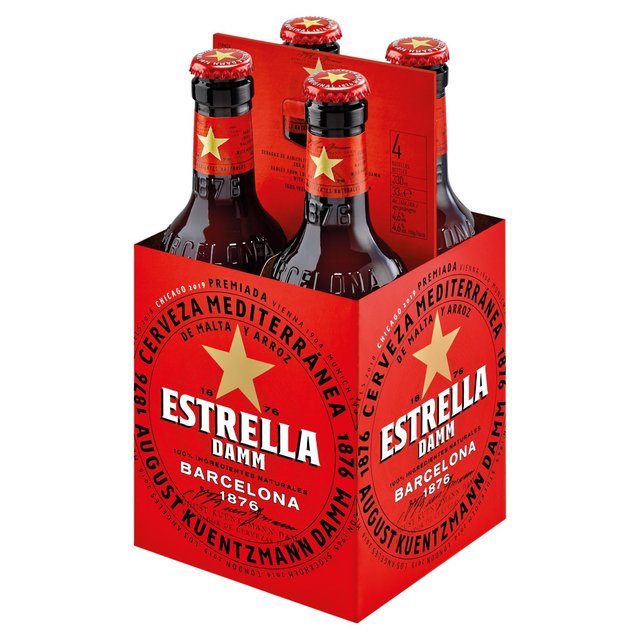Estrella Damm Premium Lager Beer Bottles, 4 x 330ml