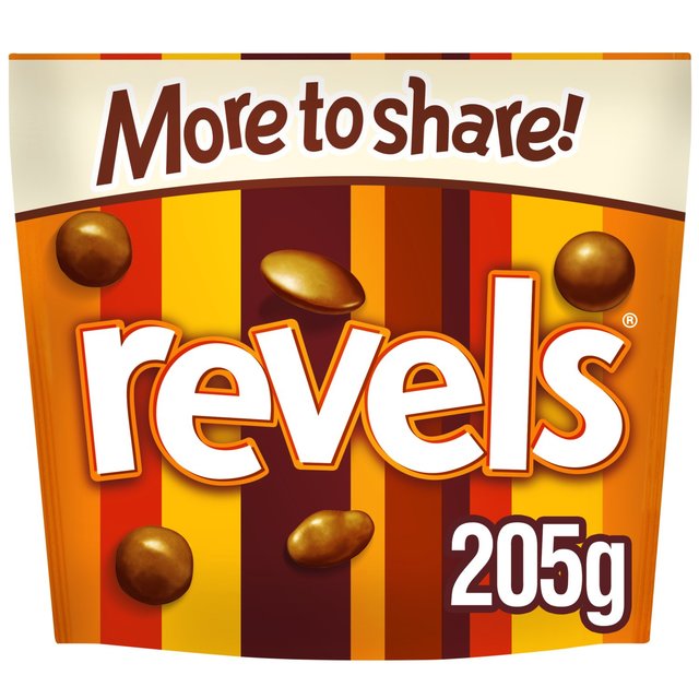 Revels Milk Chocolate With Raisins, Coffee or Orange Sharing Pouch Bag, 205g
