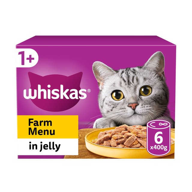 Whiskas 1+ Cat Tins Farm Menu in Jelly, 6 x 400g