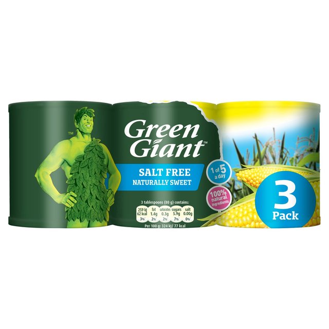 Green Giant Salt Free Sweetcorn, 3 x 198g