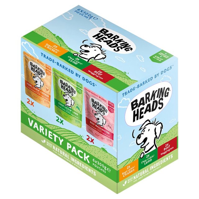 Barking Heads Adult Dog Food Wet Pouches Variety Pack, 6 x 300g