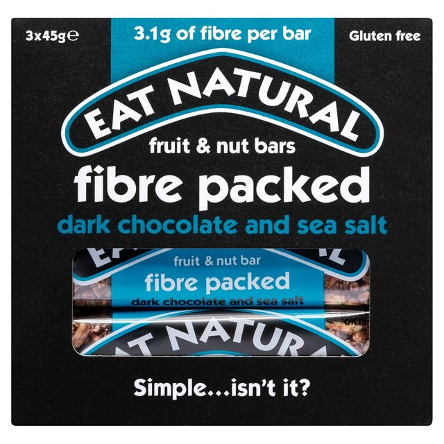 Eat Natural Fibre Packed Dark Chocolate & Sea Salt Bars, 3 x 45g