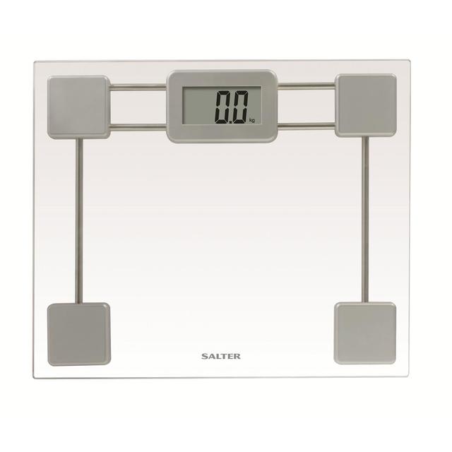 Salter Toughened Glass Compact Electronic Bathroom Scale, Silver, 330lb