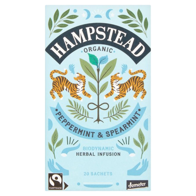 Peppermint & Spearmint Tea Bags Organic Biodynamic Fairtrade Hampstead Tea, 20 Per Pack