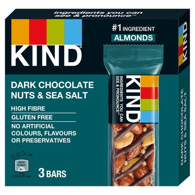 Kind Dark Chocolate Nuts & Sea Salt Snack Bars Multipack, 3 x 30g