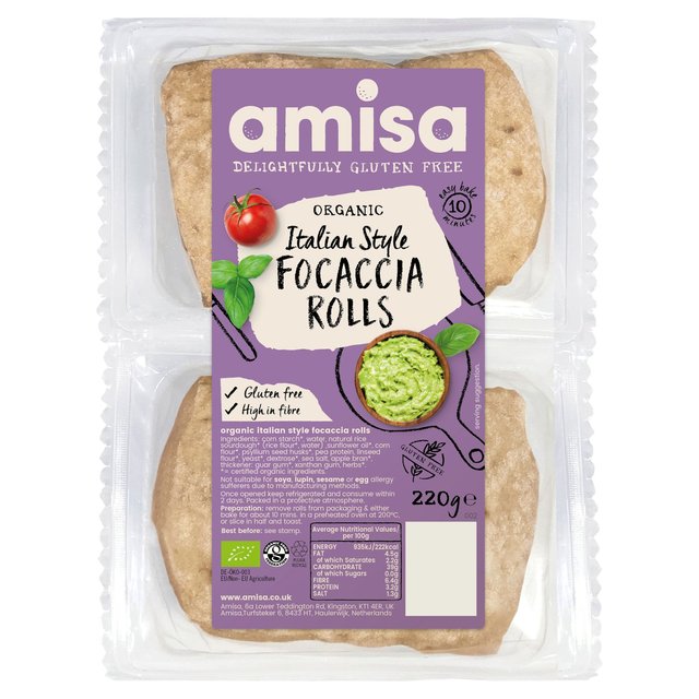 Amisa Organic Gluten Free Focaccia Rolls, 220g