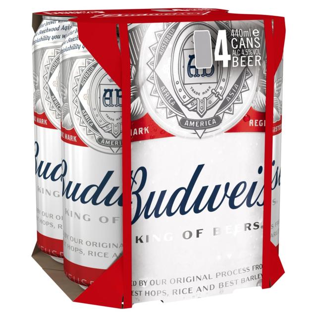Budweiser Lager Beer Cans, 4 x 440ml