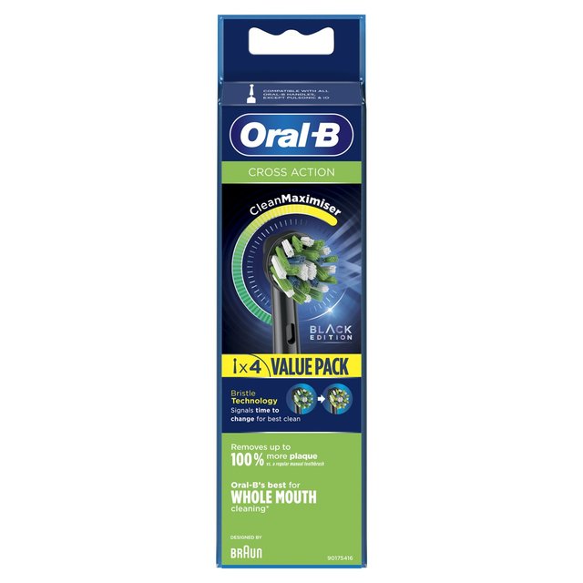 Oral-B Crossaction Toothbrush Heads Black, 4 Per Pack