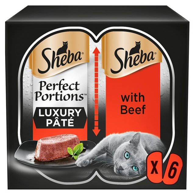 Sheba Perfect Portions Adult Wet Cat Food Trays Beef in Pate, 6 x 37.5g