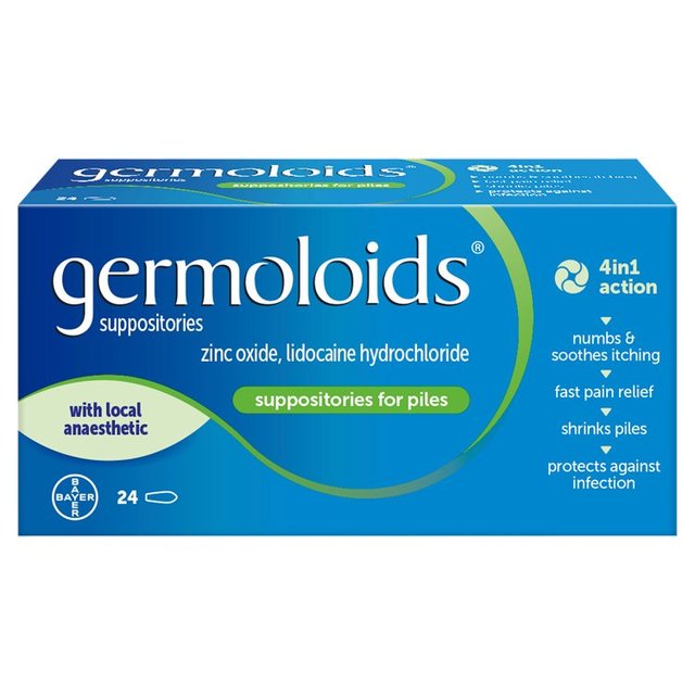 Germoloids Triple Action Haemorrhoids & Piles Suppositories Tablets, 24 Per Pack