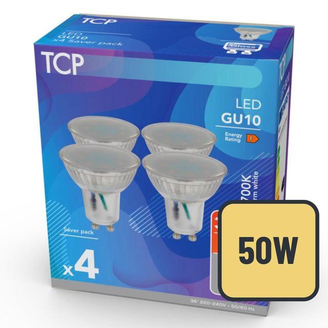 TCP Spotlight Glass GU10 50W Light Bulbs, 4.5w - 50w