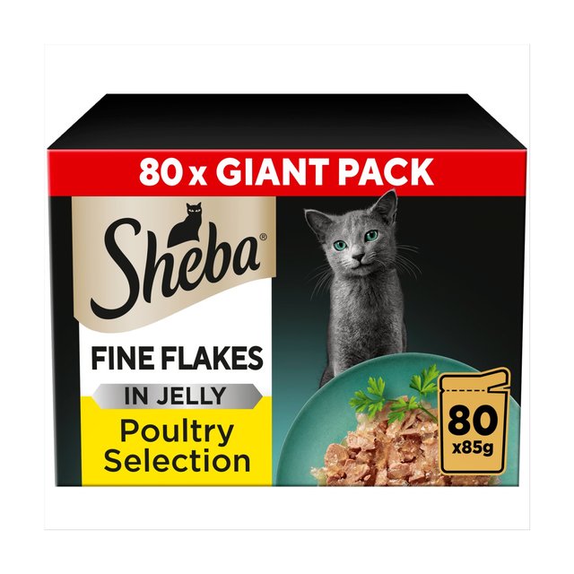 Sheba Fine Flakes Cat Food Pouches Poultry in Jelly Giant Pack, 80 x 85g