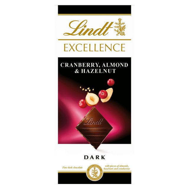 Lindt Excellence Cranberry, Almond & Hazelnut Dark Chocolate Bar, 100g