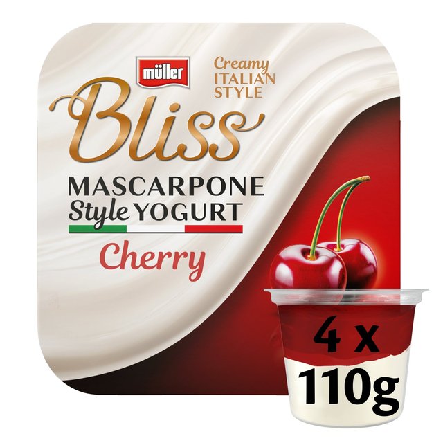 Muller Simply Bliss Mascarpone Style Cherry Yogurts, 4 x 110g