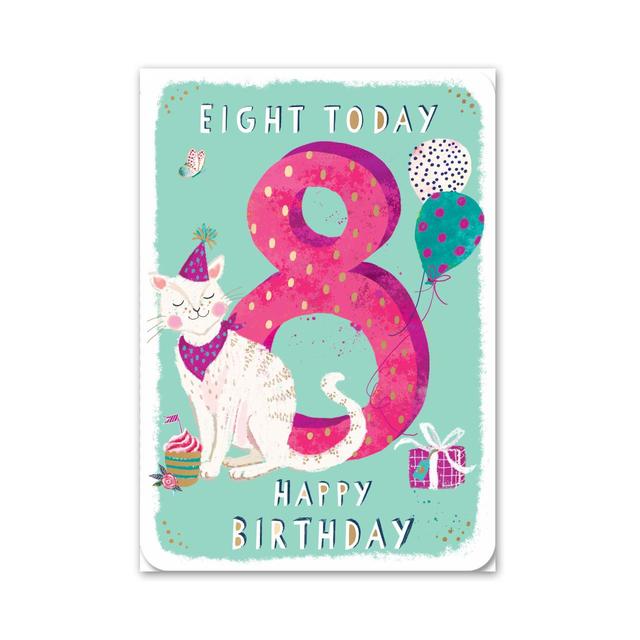 Ling Design Eight Today Persian Cat 8th Birthday Card, 12.7x17.7cm