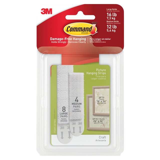 Command Picture Hanging Strips, 8 Medium Strips, 16 Large Strips/pk