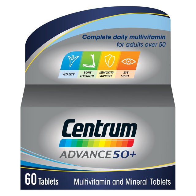 Centrum Advance 50+ Multivitamins With Vitamin D Tablets 60, 60 Per Pack